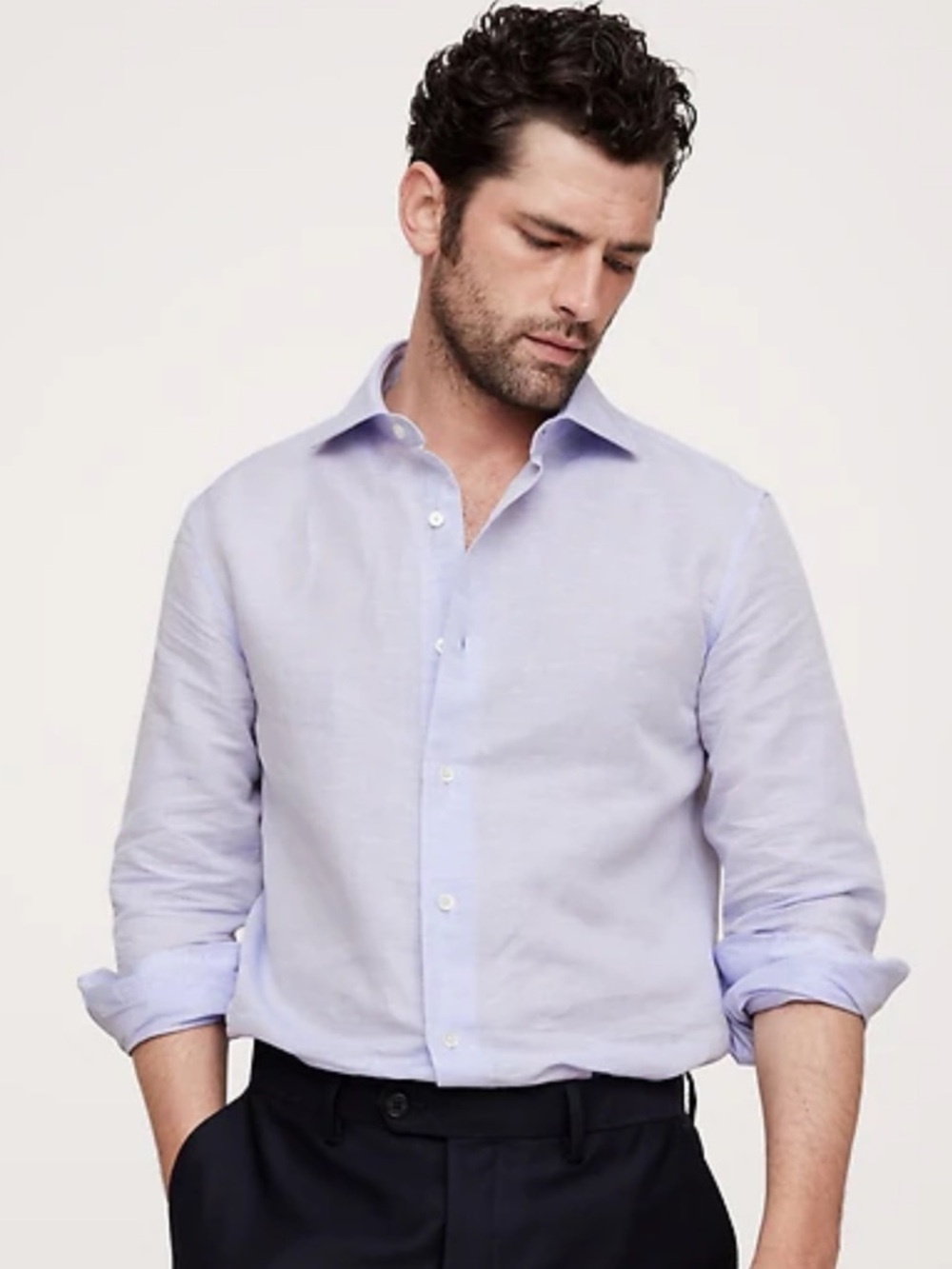 Banana Republic Slim Fit Linen Dress Shirt. Cerulean Blue. Size M. Worn 1 time!